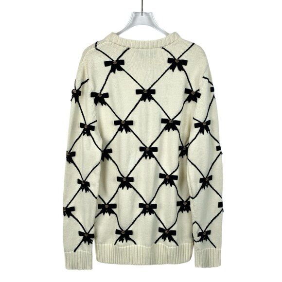 Gucci Ivory Wool Sweater With Black Bow Details & GG Accents - Picture 2 of 7